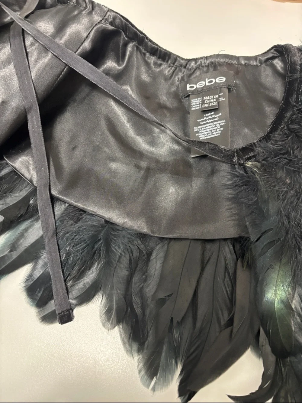 bebe Iridescent Black Feather Capelet with Green and Purple Sheen - Picture 3 of 5